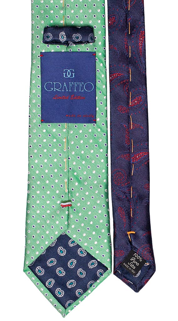Cravatta Verde a Pois Bianco Bluette Nodo in Contrasto Blu Paisley Verde Made in italy Graffeo Cravatte Pala