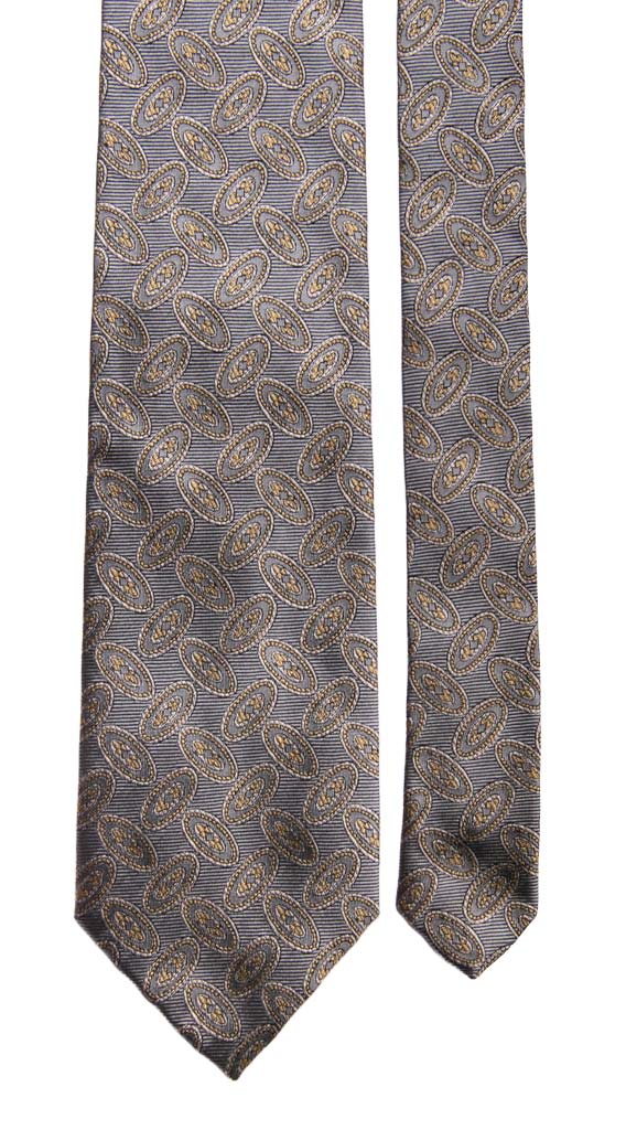 Cravatta Vintage di Seta Grigia Fantasia Verde Oliva Made in Italy Graffeo Cravatte Pala