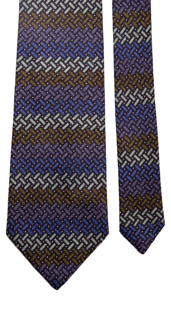 Cravatta Vintage di Seta Jacquard Blu a Fantasia Blu Verde Made in Italy Graffeo Cravatte Pala