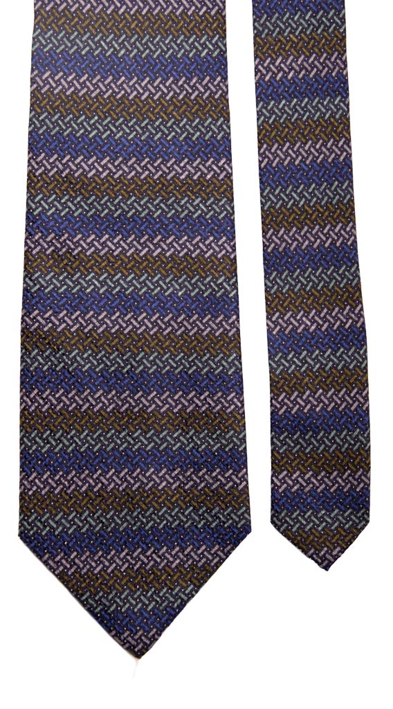 Cravatta Vintage di Seta Jacquard Blu a Fantasia Multicolor Made in Italy Graffeo Cravatte Pala