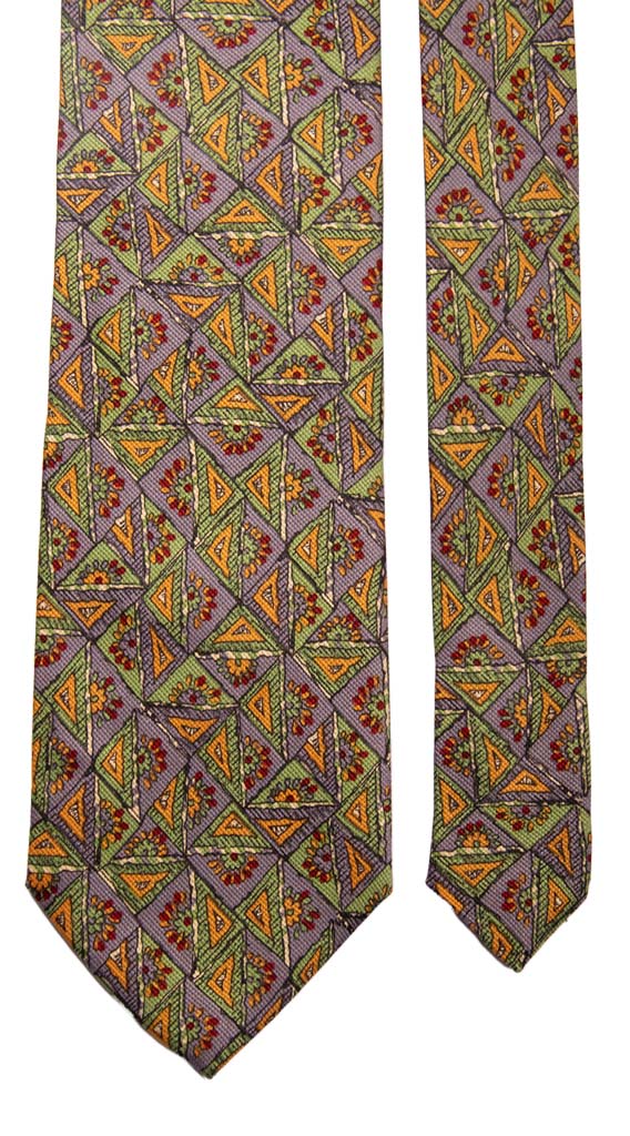 Cravatta Vintage di Seta Jacquard Lilla Fantasia Verde Giallo Senape Rossa Made in Italy Graffeo Cravatte Pala