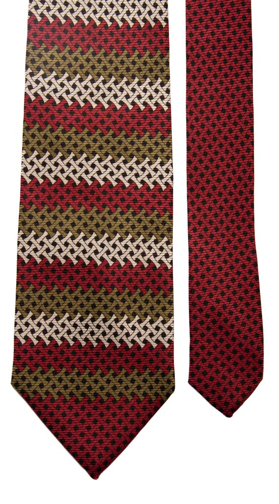 Cravatta Vintage di Seta Jacquard Bordeaux Verde Oliva Color Corda Fantasia Nodo in Contrasto Made in Italy Graffeo Cravatte Pala