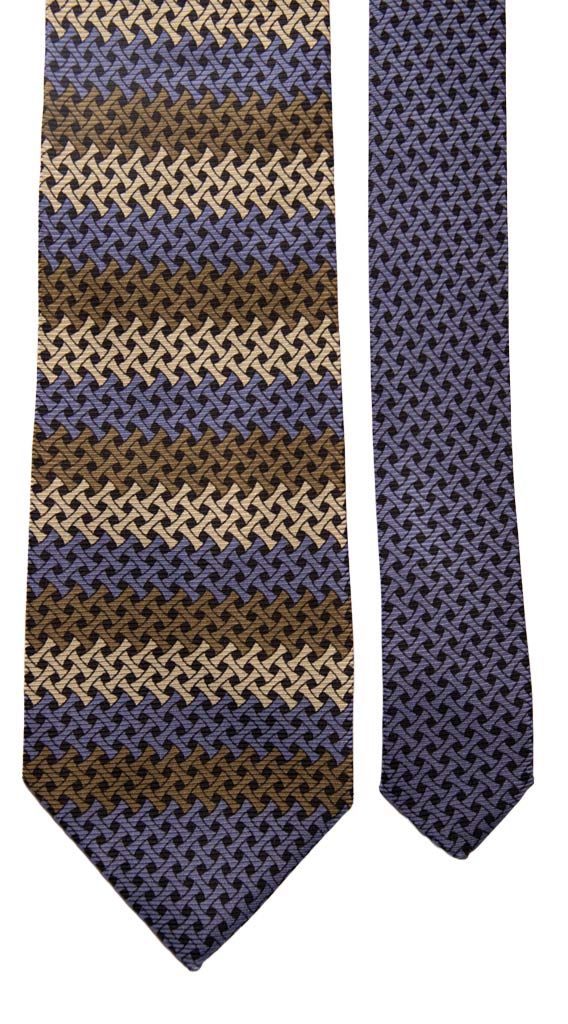 Cravatta Vintage di Seta Jacquard Celeste Color Corda Verde Fantasia Nodo in Contrasto Made in Italy Graffeo Cravatte Pala