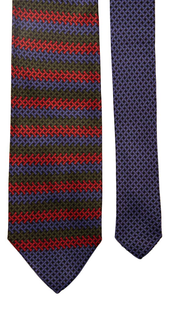 Cravatta Vintage di Seta Jacquard Rossa Bluette Verde Fantasia Nodo in Contrasto Made in Italy Graffeo Cravatte Pala