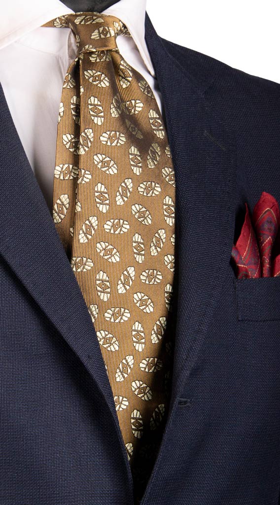 Cravatta Vintage di Seta Marrone Fantasia Champagne Made in Italy Graffeo Cravatte