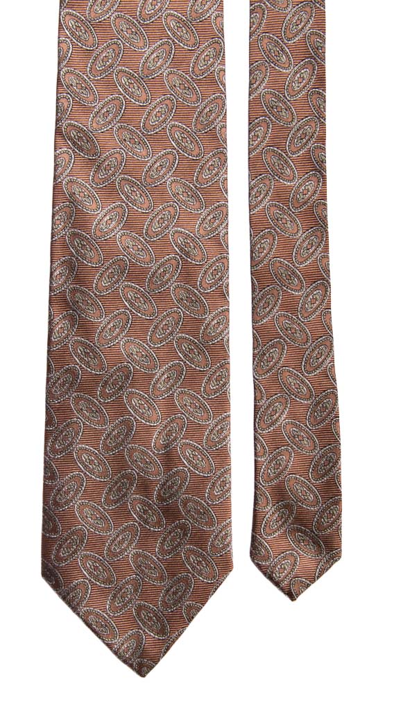 Cravatta Vintage di Seta Rosa Antico Fantasia Verde Oliva Grigia Made in Italy Graffeo Cravatte Pala