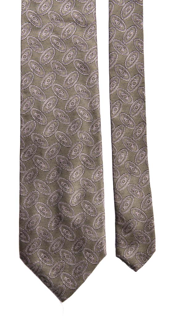 Cravatta Vintage di Seta Verde Bottiglia Fantasia Grigia Made in Italy Graffeo Cravatte Pala