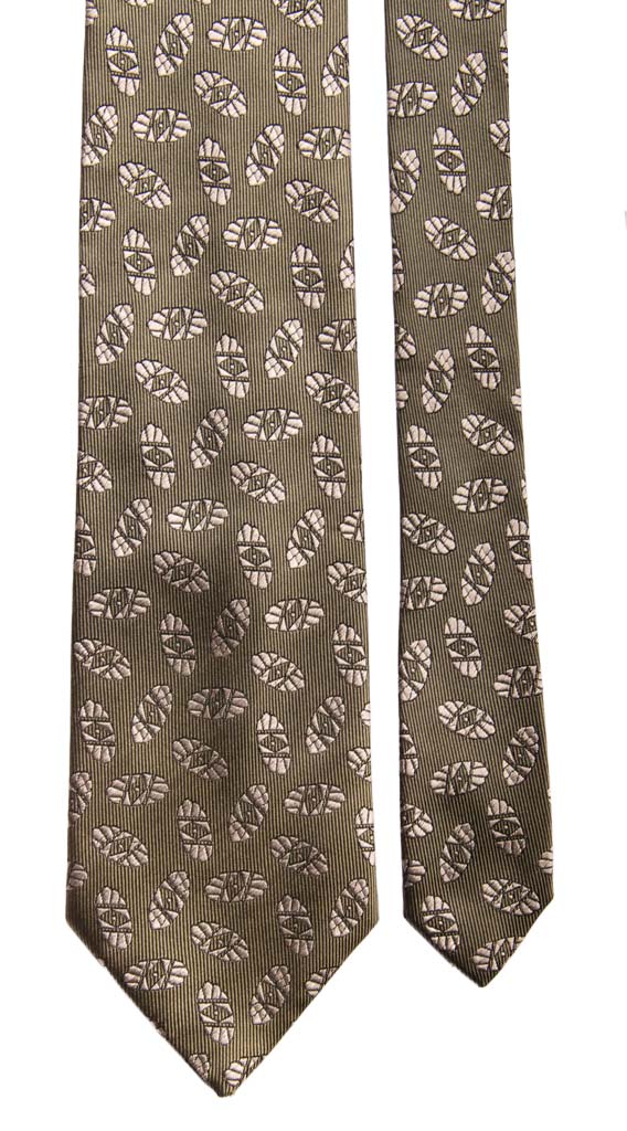 Cravatta Vintage di Seta Verde Oliva Fantasia Champagne Made in Italy Graffeo Cravatte Pala