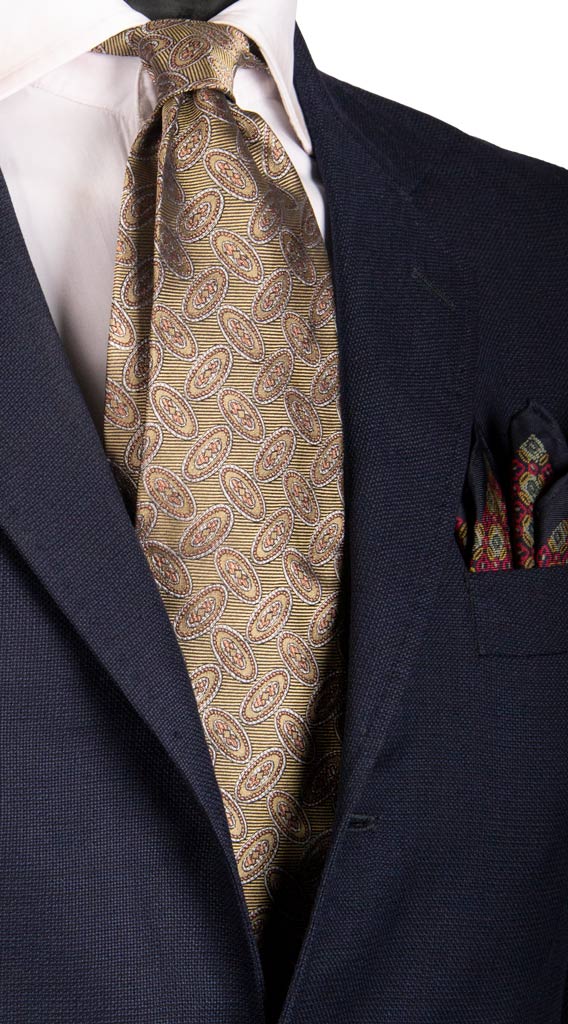 Cravatta Vintage di Seta Verde Oliva Fantasia Rosa Antico Grigia Made in Italy Graffeo Cravatte