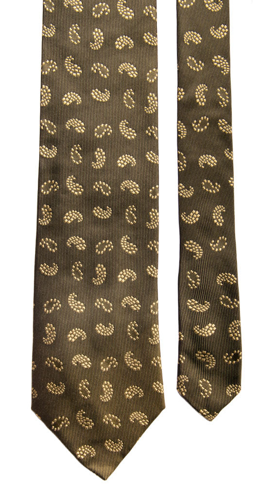 Cravatta Vintage di Seta Verde Oliva Paisley Champagne Made in Italy Graffeo Cravatte Pala