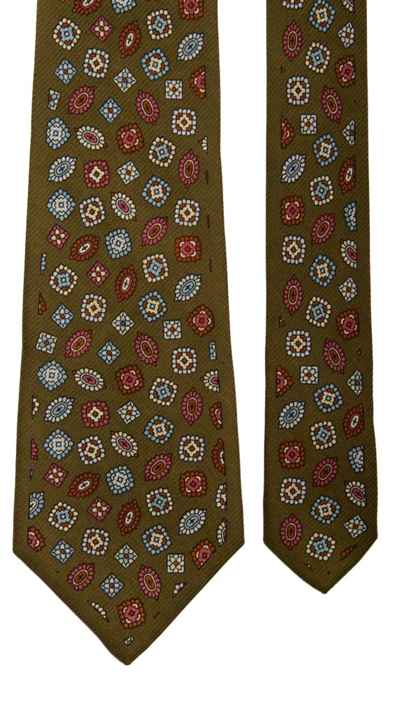 Cravatta Vintage in Crêpe di Seta Verde Fantasia Multicolor Made in Italy Graffeo Cravatte Pala