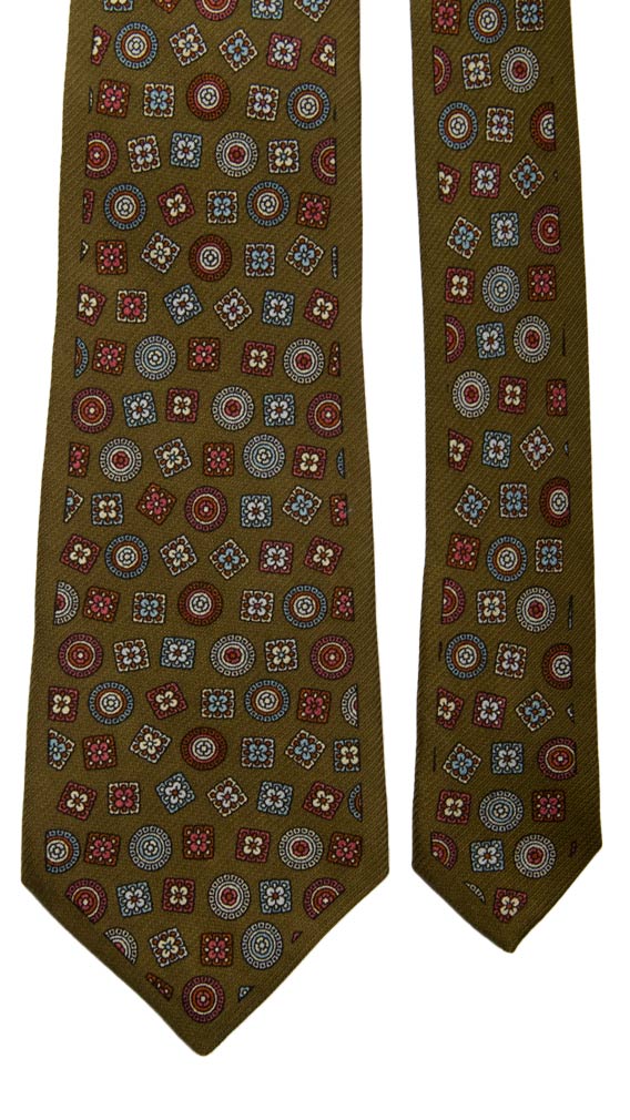 Cravatta Vintage in Crêpe di Seta Verde Fantasia Multicolor Made in Italy Graffeo Cravatte Pala