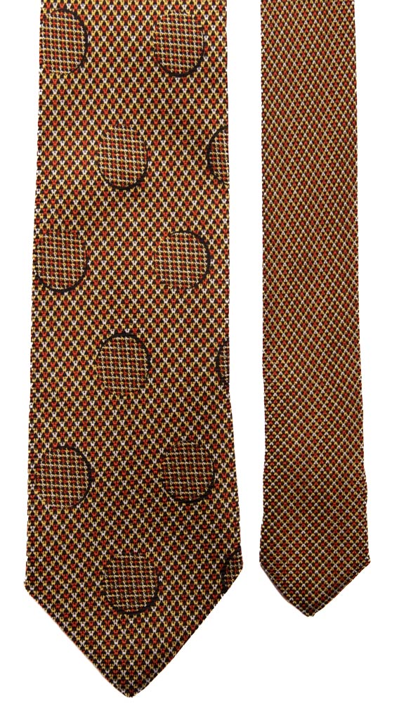 Cravatta Vintage in Saia di Seta Arancione Gialla Grigia Fantasia Nodo in Contrasto Made in Italy Graffeo Cravatte Pala