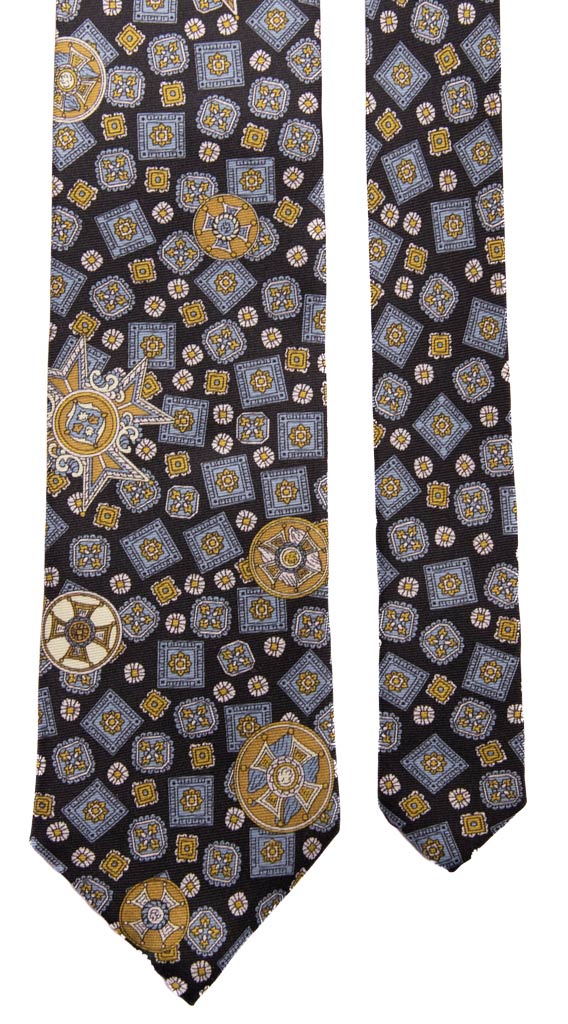 Cravatta Vintage in Saia di Seta Blu Fantasia Celeste Verde Made in Italy Graffeo Cravatte Pala