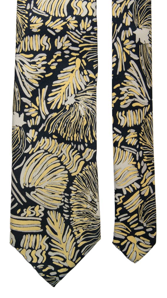 Cravatta Vintage in Saia di Seta Blu Notte Fantasia color Champagne Grigio Made in Italy Graffeo Cravatte Pala
