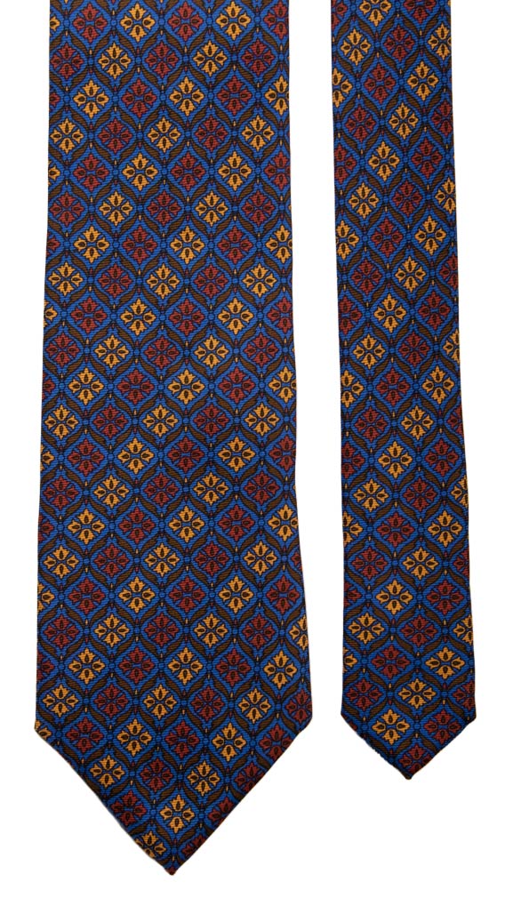 Cravatta Vintage in Saia di Seta Bluette Fantasia Marrone Arancione Mattone Made in Italy Graffeo Cravatte Pala