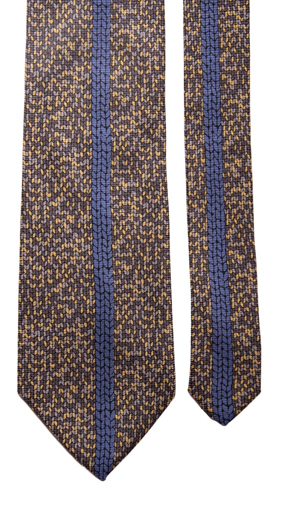 Cravatta Vintage in Saia di Seta Bluette Fantasia Multicolor con Disegno Centro Pala Made in italy Graffeo Cravatte Pala