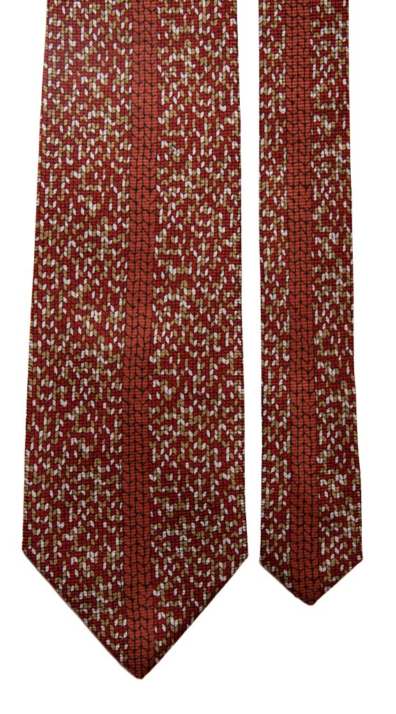 Cravatta Vintage in Saia di Seta Bordeaux Fantasia Multicolor con Disegno Centro Pala Made in Italy Graffeo Cravatte Pala