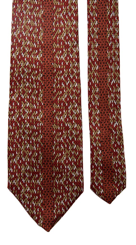 Cravatta Vintage in Saia di Seta Bordeaux Fantasia Verde Grigio Argento con Disegno Centro Pala Made in Italy Graffeo Cravatte Pala