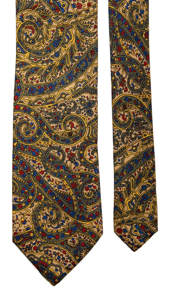 Cravatta Vintage in Saia di Seta Color Corda Verde Paisley Multicolor Made in Italy Graffeo Cravatte Pala