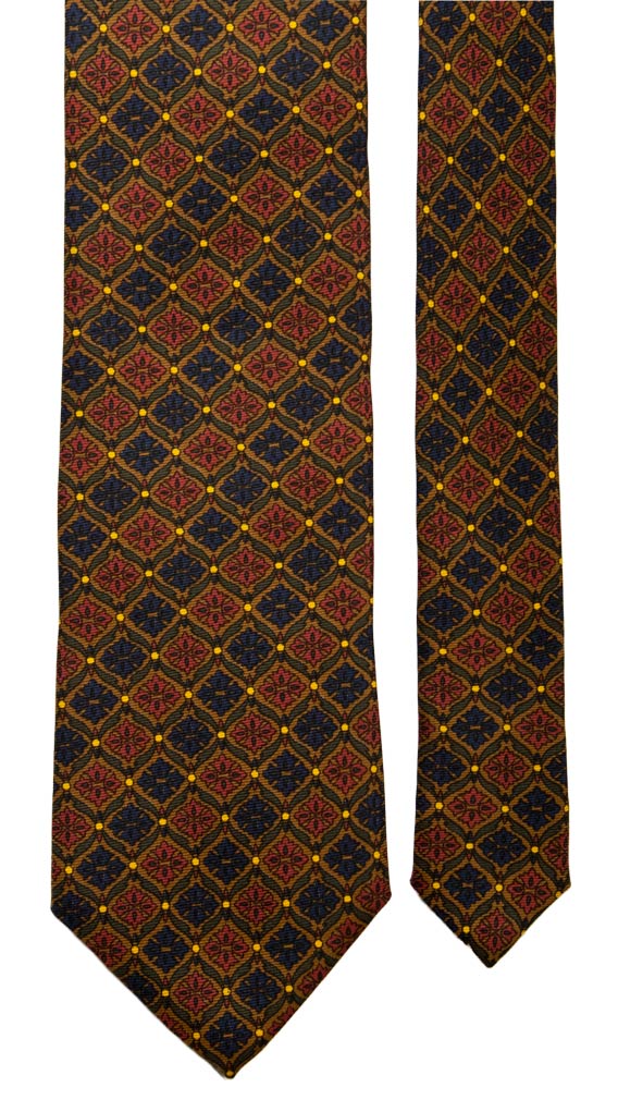 Cravatta Vintage in Saia di Seta Color Tabacco Fantasia Multicolor Made in Italy Graffeo Cravatte Pala