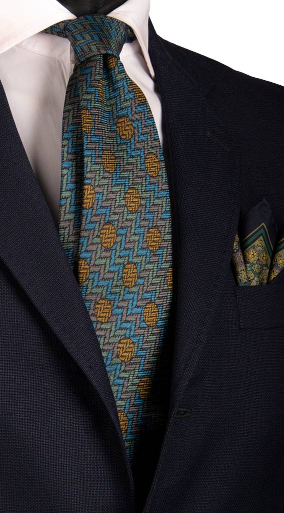 Cravatta Vintage in Saia di Seta Fantasia Multicolor Made in Italy Graffeo Cravatte