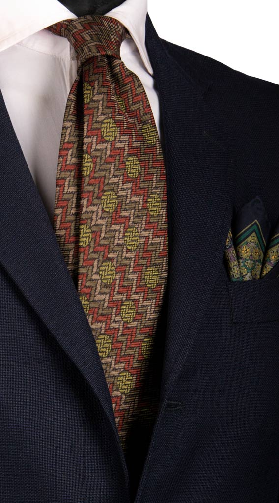 Cravatta Vintage in Saia di Seta Fantasia Multicolor Made in Italy Graffeo Cravatte