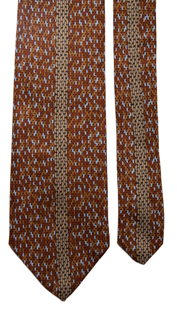 Cravatta Vintage in Saia di Seta Marrone Fantasia Multicolor con Disegno Centro Pala Made in Italy Graffeo Cravatte Pala