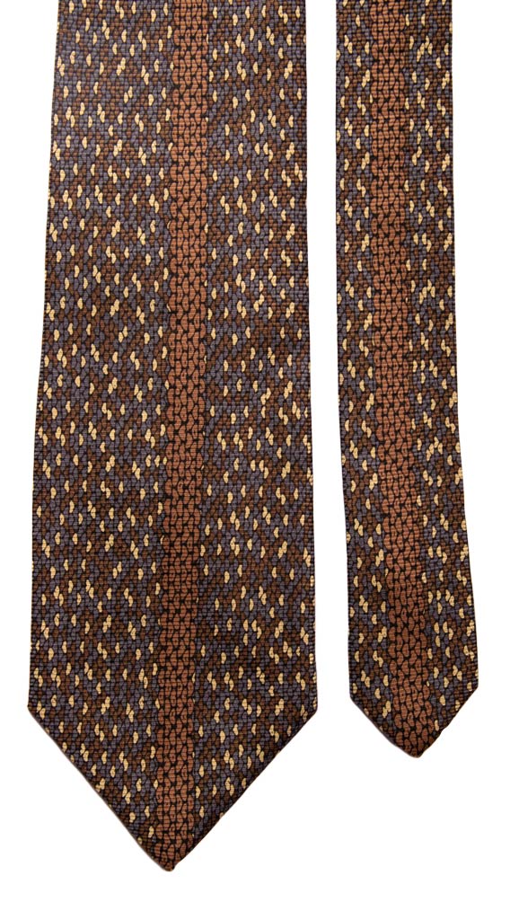 Cravatta Vintage in Saia di Seta Marrone Fantasia Multicolor con Disegno Centro Pala Made in Italy Graffeo Cravatte Pala