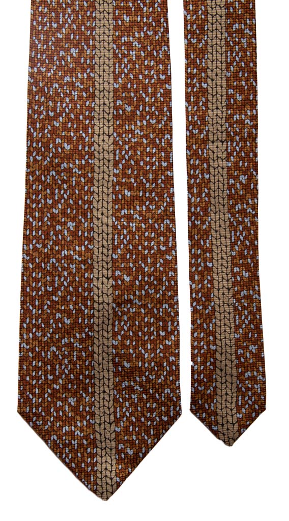 Cravatta Vintage in Saia di Seta Marrone Fantasia Multicolor con Disegno Centro Pala Made in Italy Graffeo Cravatte Pala