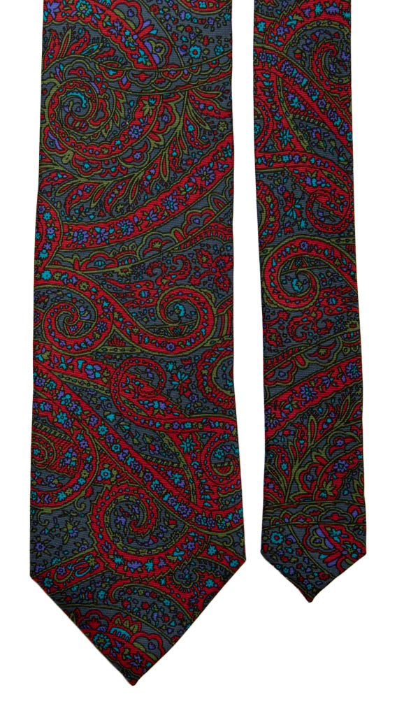 Cravatta Vintage in Saia di Seta Ottanio Rossa Paisley Multicolor Made in Italy Graffeo Cravatte Pala