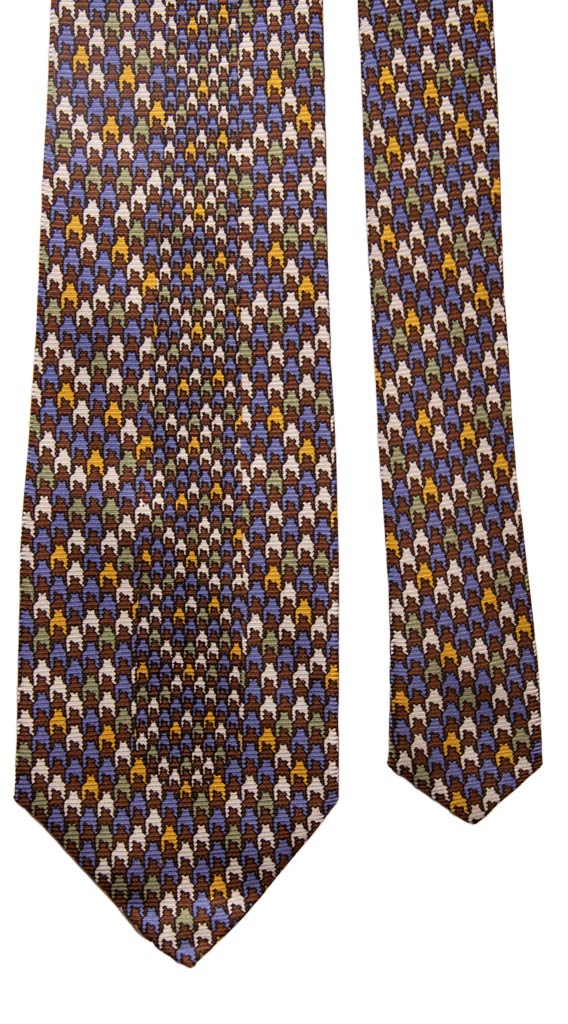 Cravatta Vintage in Saia di Seta Pied de Poule Multicolor con Disegno Centro Pala Made in Italy Graffeo Cravatte Pala