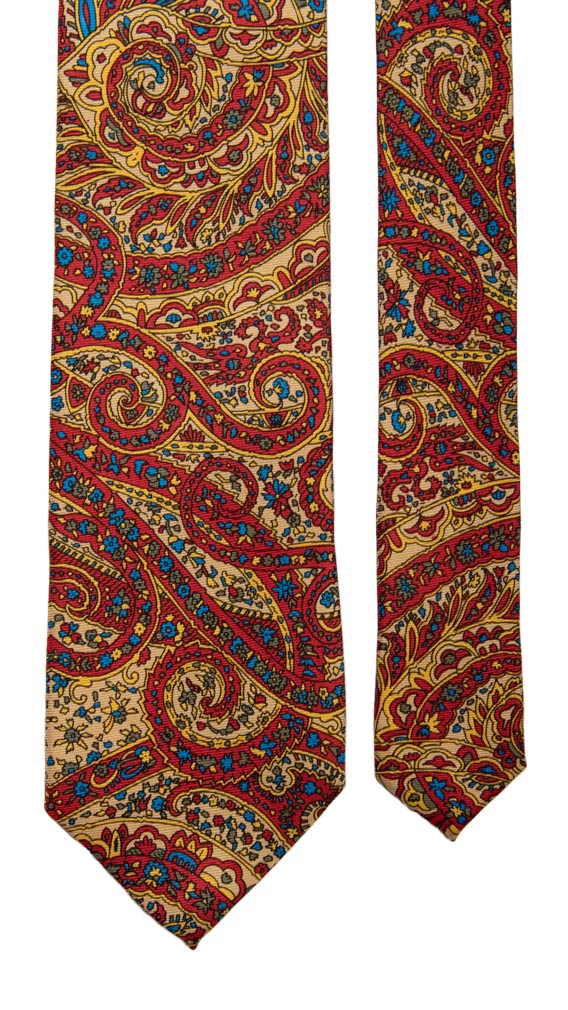 Cravatta Vintage in Saia di Seta Rossa Beige Paisley Multicolor Made in Italy Graffeo Cravatte Pala