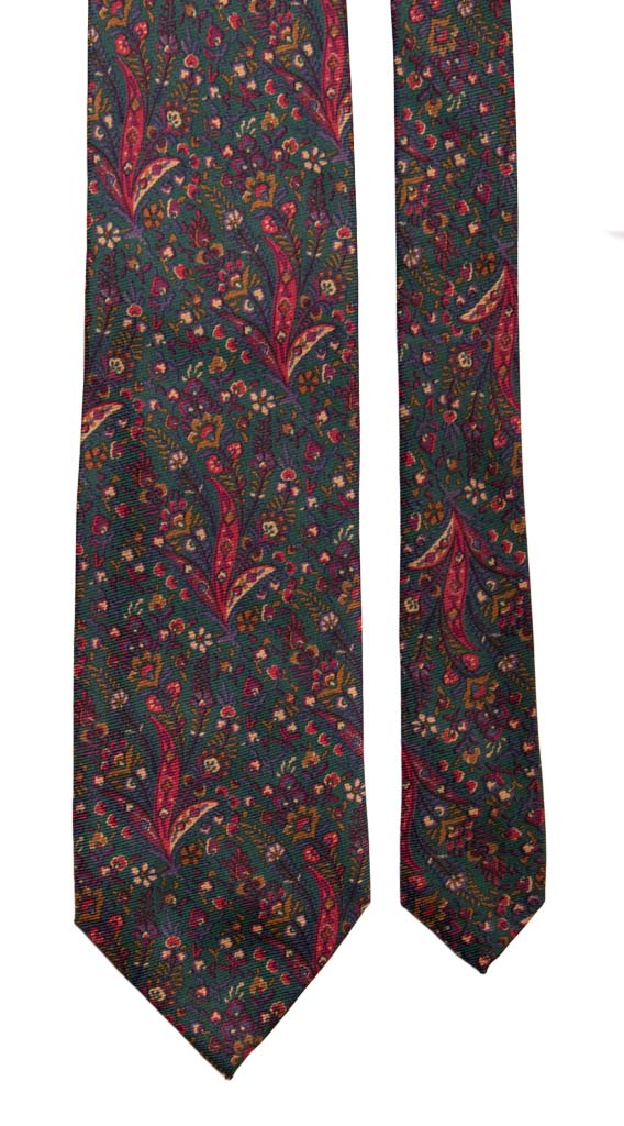 Cravatta Vintage in Saia di Seta Verde Bottiglia a Fiori Multicolor Made in Italy Graffeo Cravatte Pala