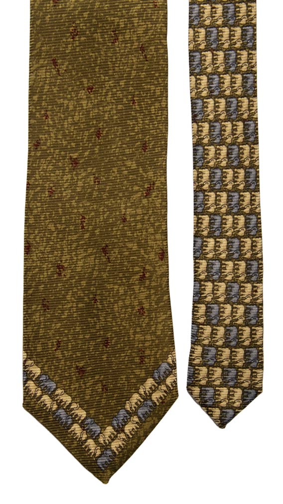 Cravatta Vintage in Saia di Seta Verde Fantasia Nodo in Contrasto con Animali Made in Italy Graffeo Cravatte Pala