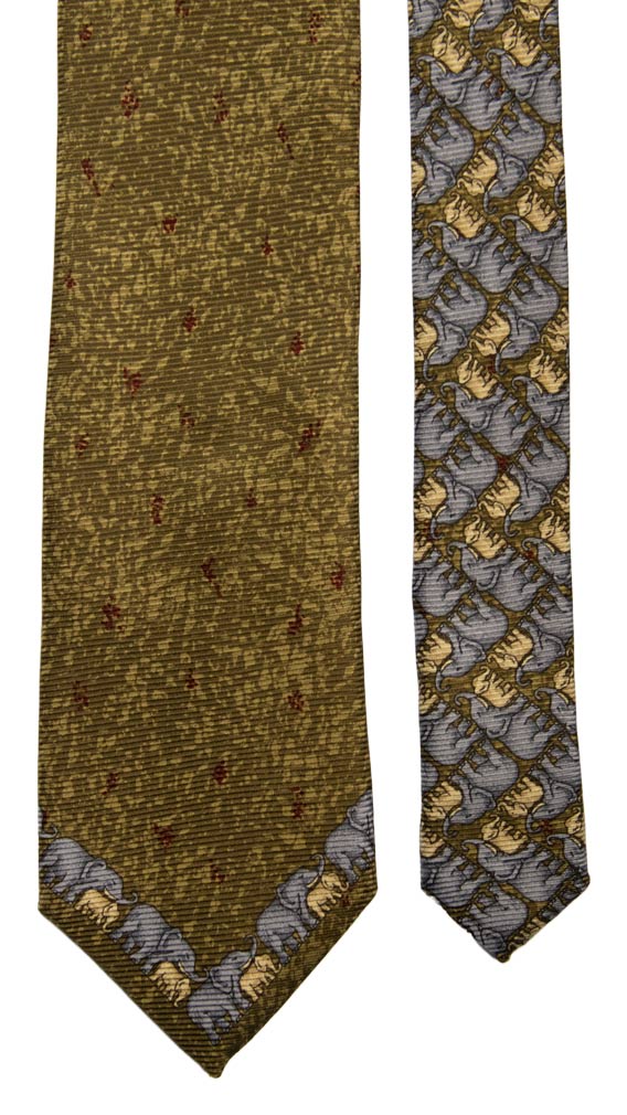 Cravatta Vintage in Saia di Seta Verde Fantasia Nodo in Contrasto con Animali Made in Italy Graffeo Cravatte Pala