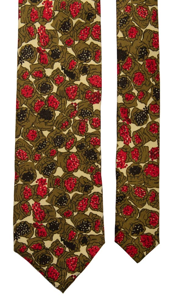 Cravatta Vintage in Saia di Seta Verde Mela Fantasia Verde Milatare Rossa Marrone Made in Italy Graffeo Cravatte Pala