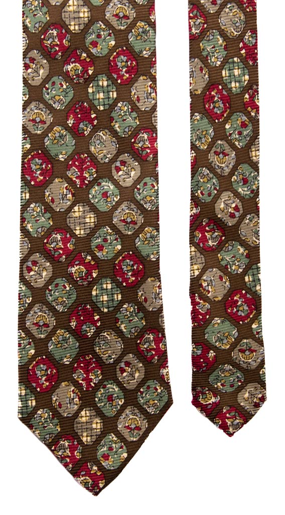 Cravatta Vintage in Saia di Seta Verde Militare Fantasia Bordeaux Made in Italy Graffeo Cravatte Pala