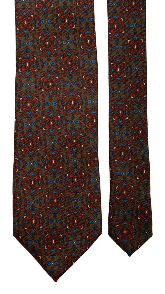 Cravatta Vintage in Saia di Seta Verde Scuro Fantasia Multicolor Made in Italy Graffeo Cravatte Pala