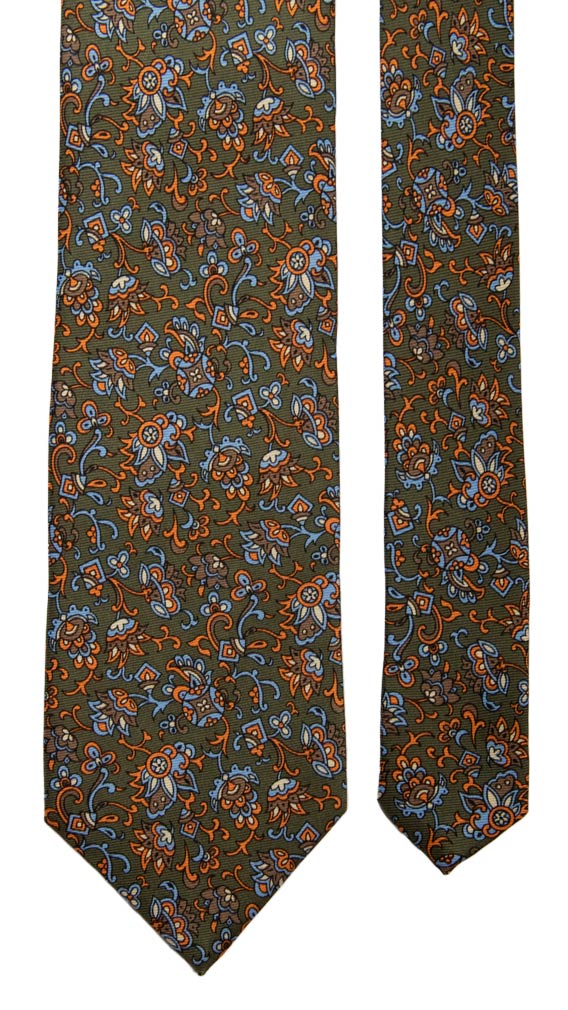 Cravatta Vintage in Saia di Seta Verde a Fiori Multicolor Made in Italy Graffeo Cravatte Pala