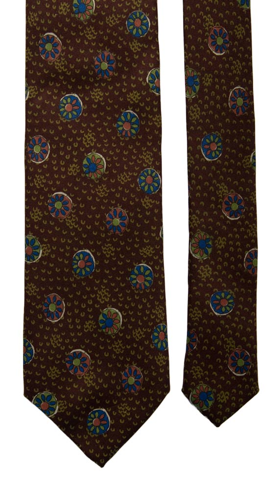 Cravatta Vintage in Saia di Seta Vinaccia Fantasia Bluette Verde Ruggine Made in Italy Graffeo Cravatte Pala