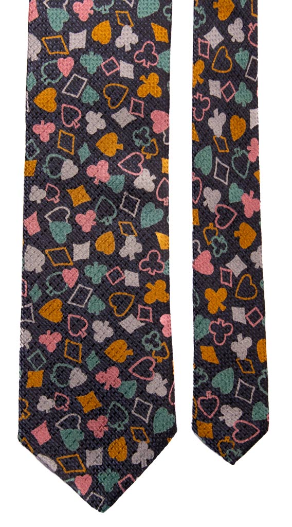 Cravatta Vintage in Seta Jacquard Blu Fantasia Carte da Poker Multicolor Made in Italy graffeo Cravatte Pala