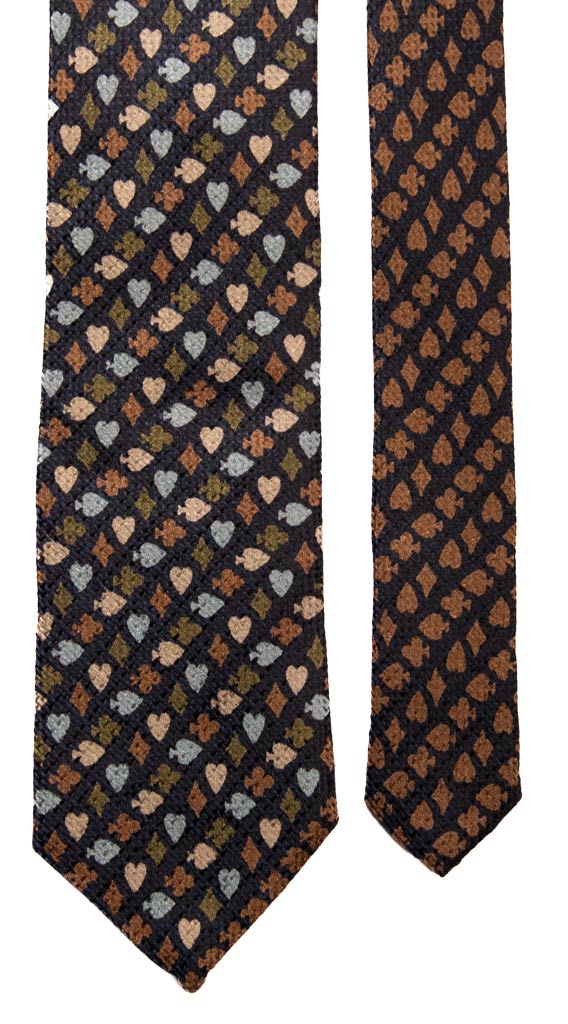 Cravatta Vintage in Seta Jacquard Blu Fantasia Nodo in Contrasto Carte da Poker Multicolor Made in Italy Graffeo Cravatte Pala