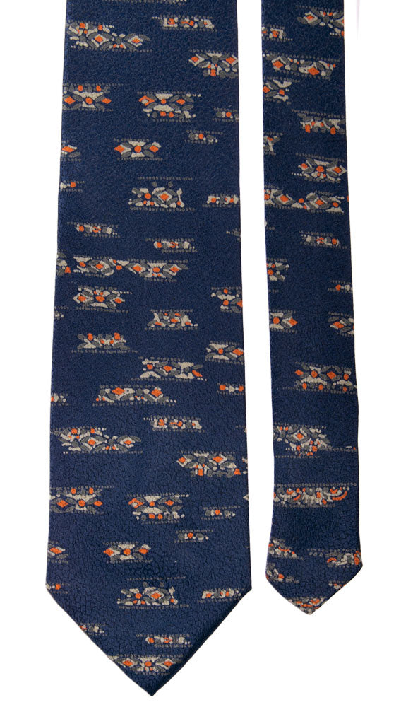 Cravatta Vintage in Seta Jacquard Blu Fantasia Verde Arancione Made in Italy Graffeo Cravatte Pala