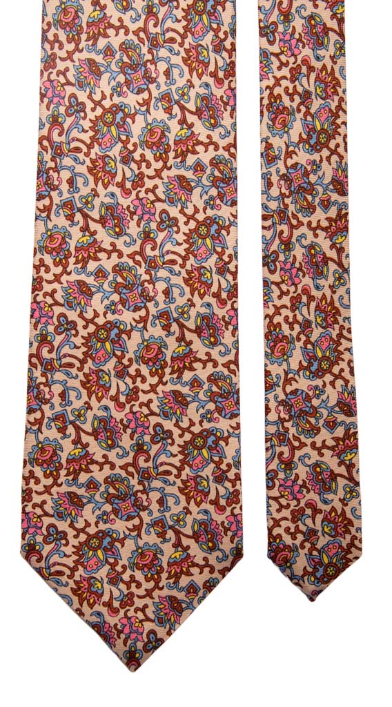 Cravatta Vintage in Twill di Seta Beige a Fiori Multicolor Made in Italy Graffeo Cravatte Pala