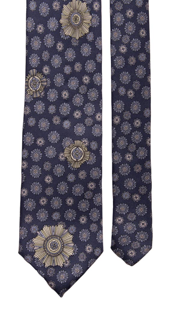 Cravatta Vintage in Twill di Seta Blu Navy Fantasia Celeste Verde Acqua Made in Italy Graffeo Cravatte Pala