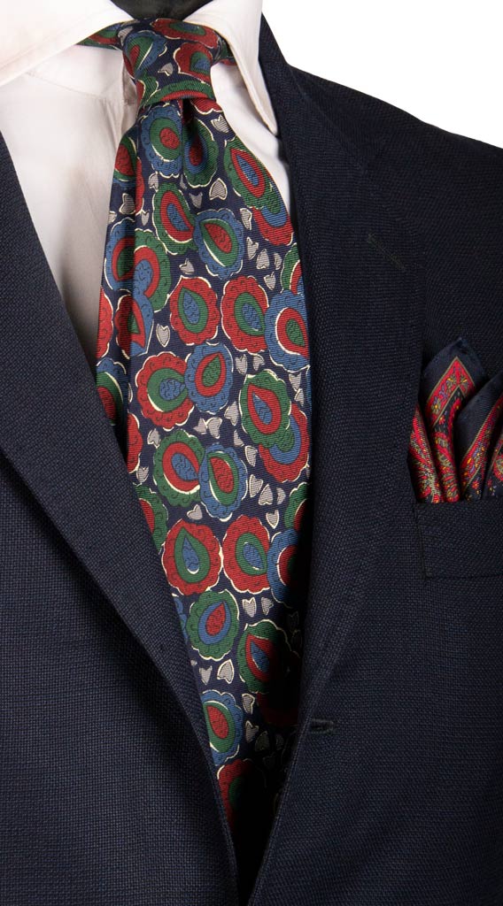 Cravatta Vintage in Twill di Seta Blu Paisley Blu Avio Bordeaux Verde Made in Italy Graffeo Cravatte