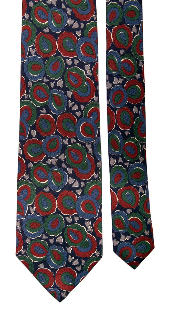 Cravatta Vintage in Twill di Seta Blu Paisley Blu Avio Bordeaux Verde Made in Italy Graffeo Cravatte Pala