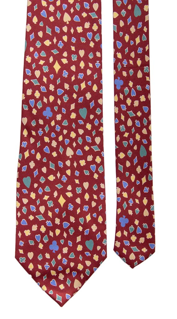 Cravatta Vintage in Twill di Seta Bordeaux Fantasia Carte da Poker Made in Italy Graffeo Cravatte Pala