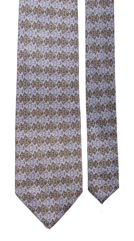 Cravatta Vintage in Twill di Seta Verde Celeste Fantasia con Animali Made in Italy Graffeo Cravatte Pala